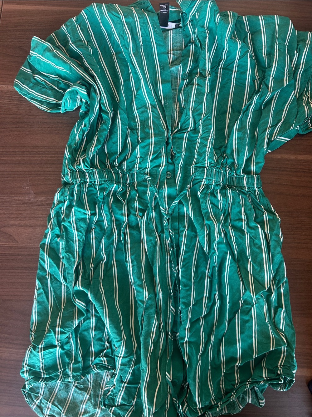 Women’s Green Striped Button-Front Dress
